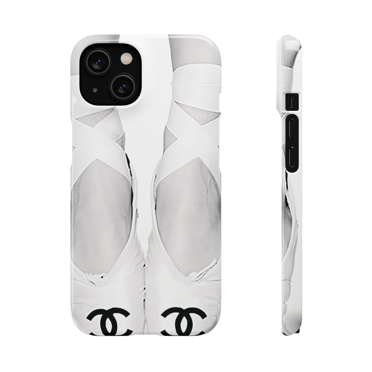 Ballet Pointe Phone Case — Elegant White Ballet Slippers with Logo Accent