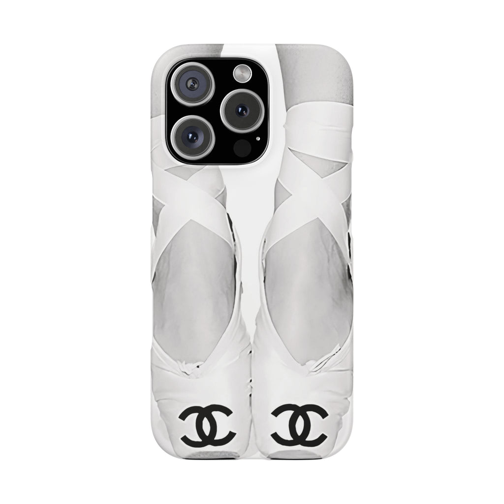 Ballet Pointe Phone Case — Elegant White Ballet Slippers with Logo Accent