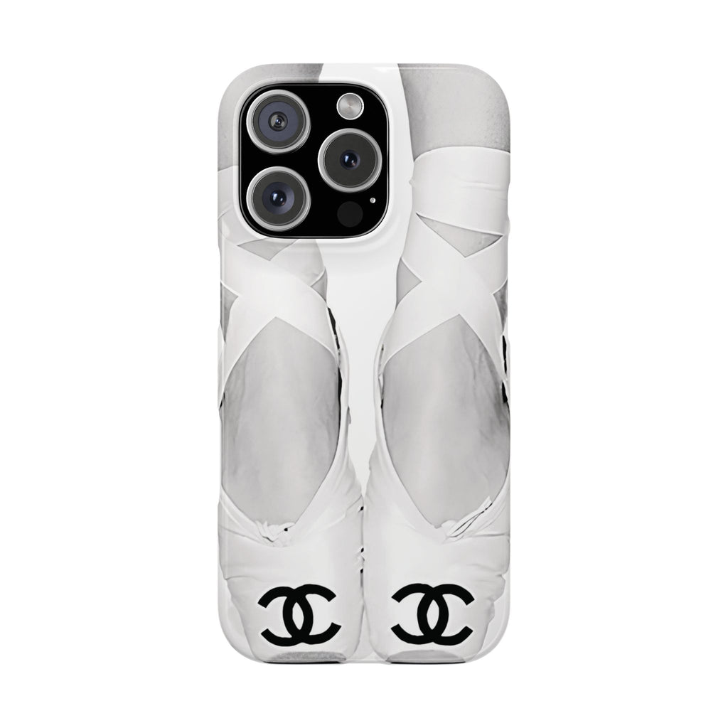 Ballet Pointe Phone Case — Elegant White Ballet Slippers with Logo Accent