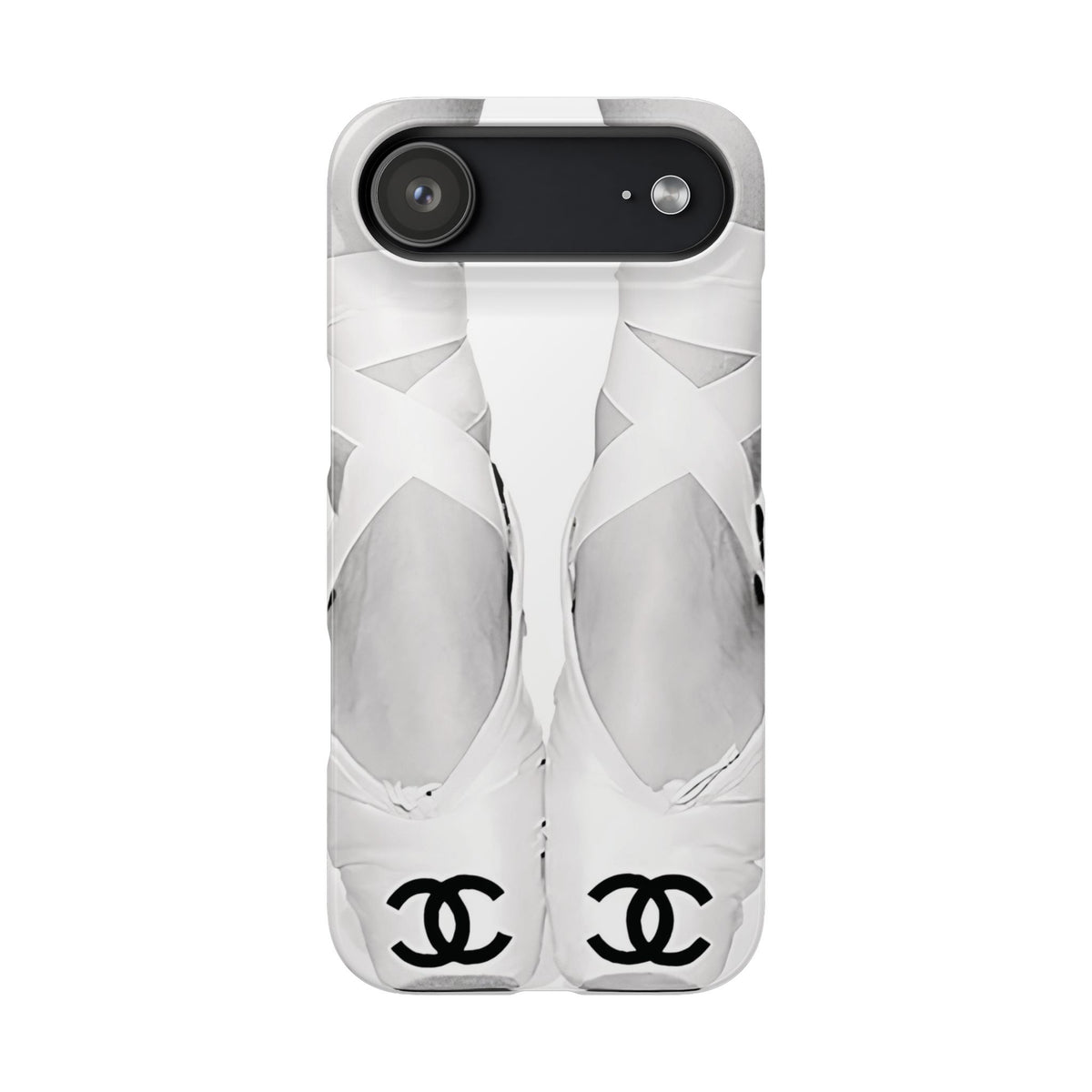 Ballet Pointe Phone Case — Elegant White Ballet Slippers with Logo Accent