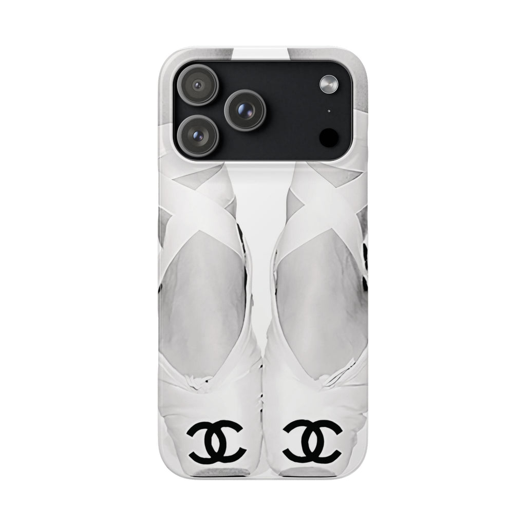 Ballet Pointe Phone Case — Elegant White Ballet Slippers with Logo Accent