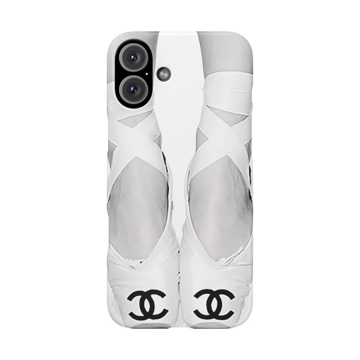 Ballet Pointe Phone Case — Elegant White Ballet Slippers with Logo Accent