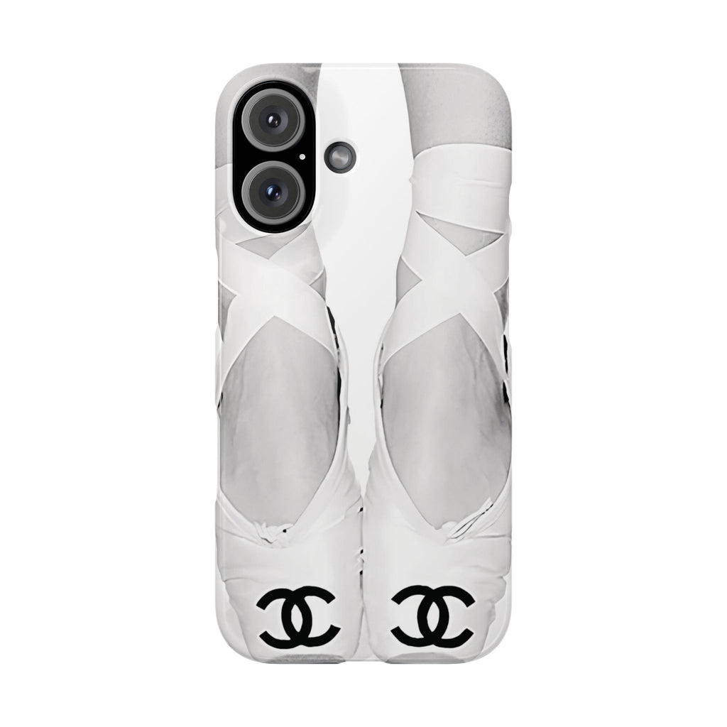 Ballet Pointe Phone Case — Elegant White Ballet Slippers with Logo Accent