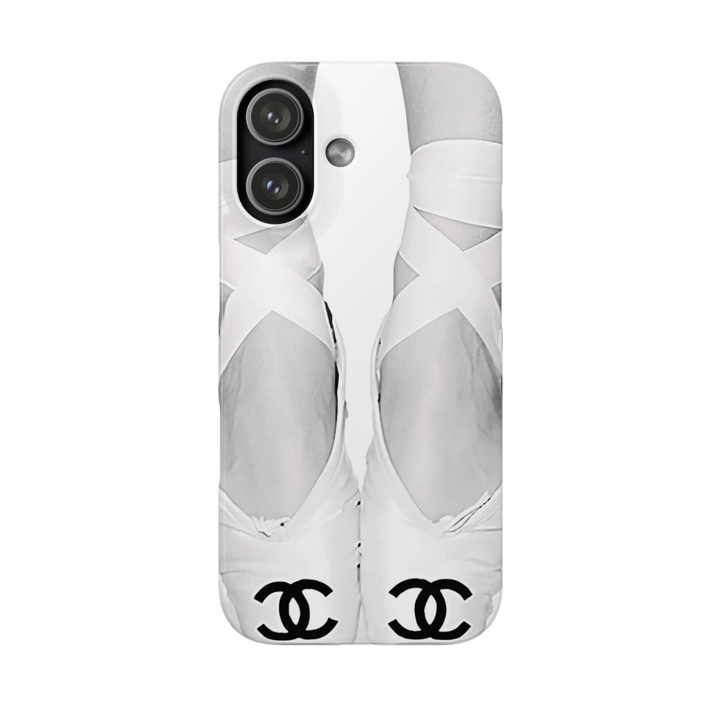 Ballet Pointe Phone Case — Elegant White Ballet Slippers with Logo Accent