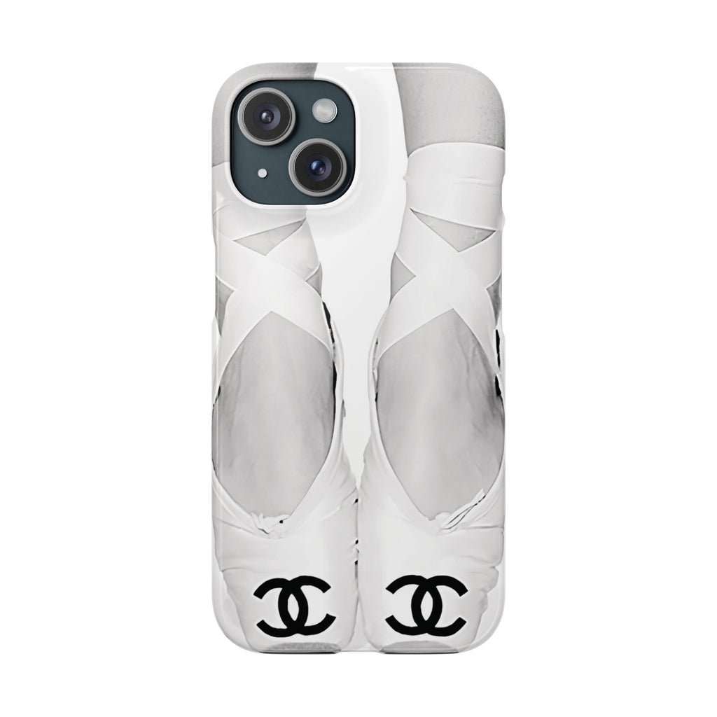 Ballet Pointe Phone Case — Elegant White Ballet Slippers with Logo Accent