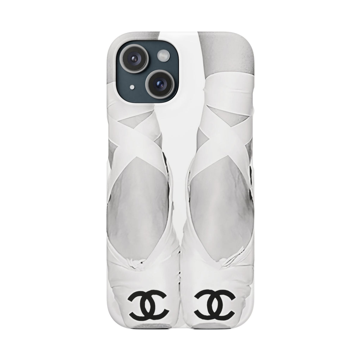 Ballet Pointe Phone Case — Elegant White Ballet Slippers with Logo Accent